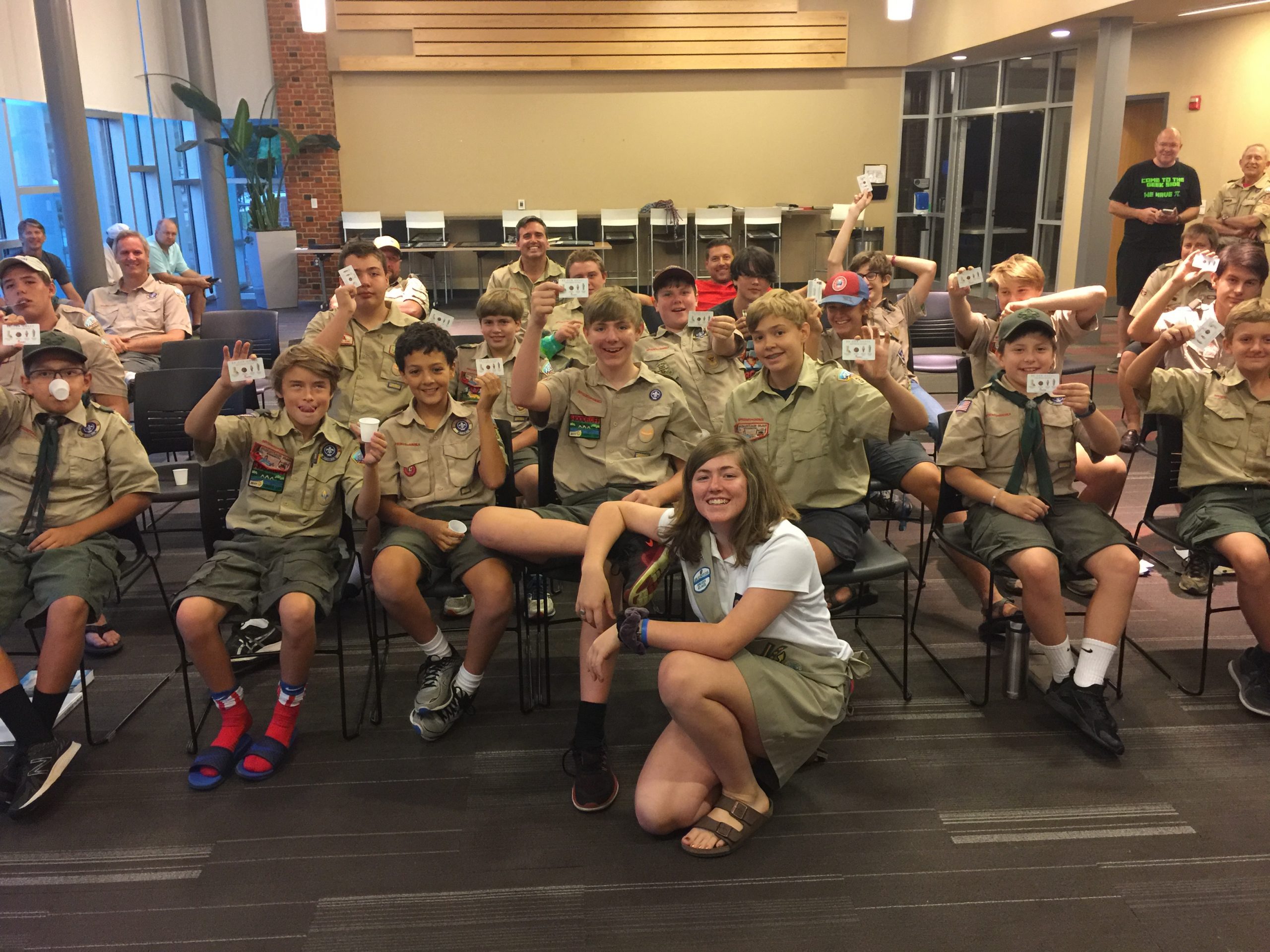 Emily with a boyscout group who she taught a workshop to 